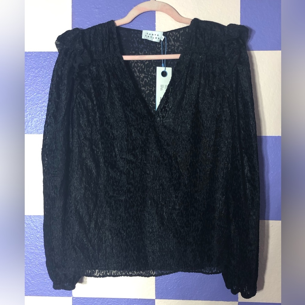 NWT Tanya Taylor Lucy Devore Pullover Velvet Top in Black
